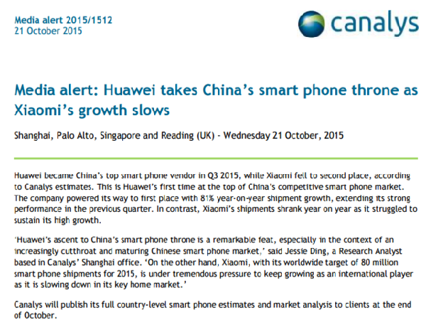 小米怎么了?华为成中国第一大智能手机生产商