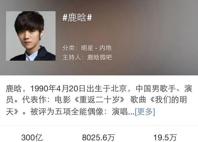  鹿晗 话题破 300亿 再创纪录 远超第二名_金羊网