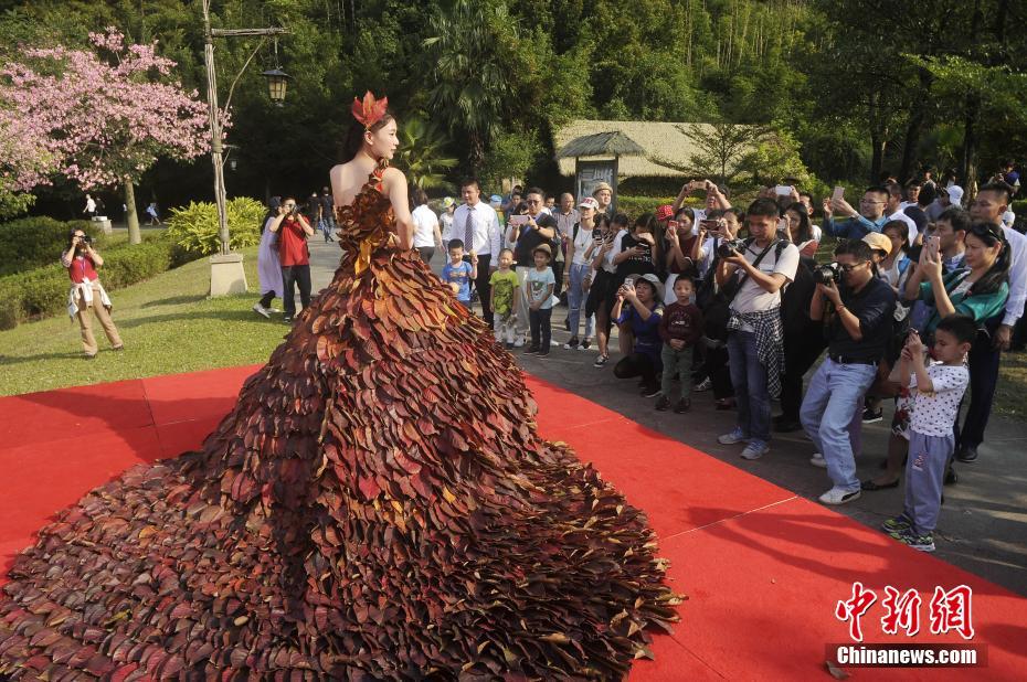 广东清远森波拉举办“红叶时装秀”吸引游人眼球