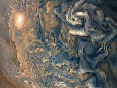  朱诺号拍摄木星表面 蓝色风暴宛如油画