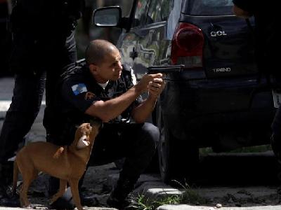  巴西警方贫民区打击毒贩 小狗乱入撒娇求摸摸