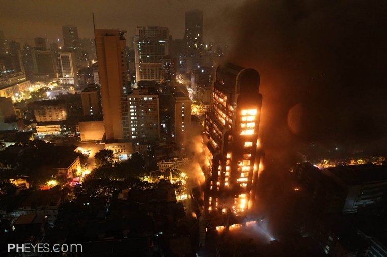 广州冷雨夜 30层大楼烧通天