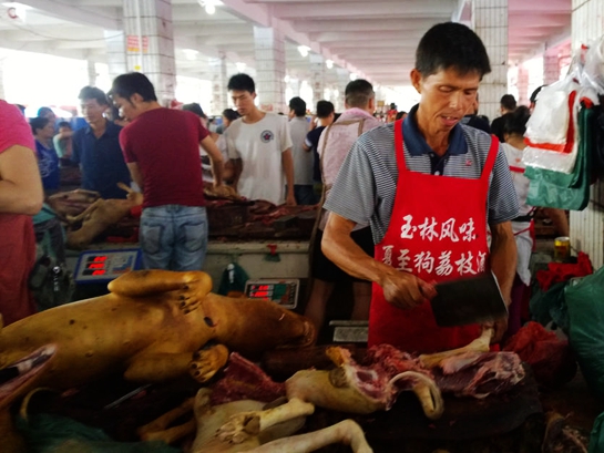 广西玉林狗肉节 大批市民挑选狗肉过节 街头有武警巡逻