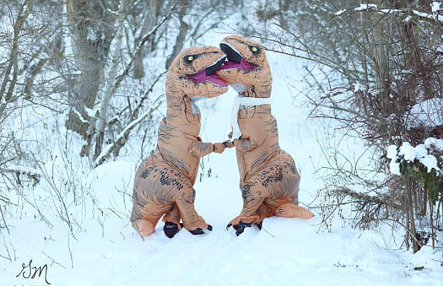 有趣！摄影师镜头下“恐龙夫妻”订婚照