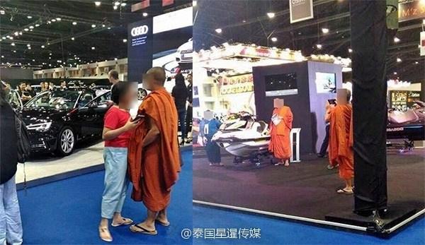 泰国僧人带女友看车展 不顾旁人举止亲密被网友大骂
