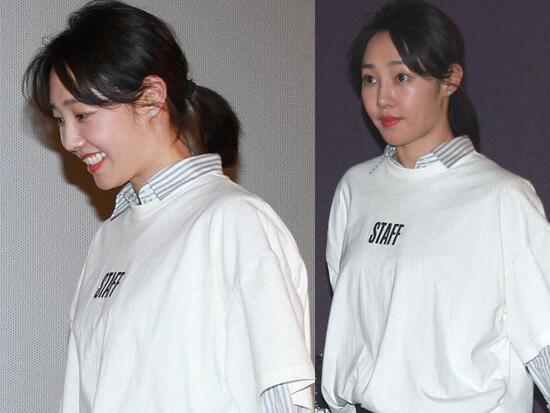 白百何扎马尾扮清纯 大步走窃喜笑