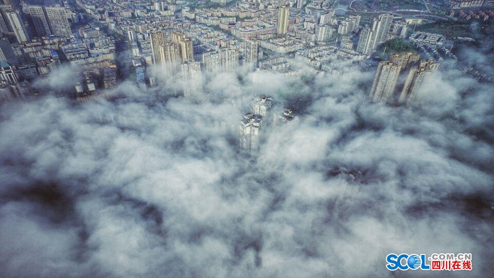 四川广安现平流雾景观 美如仙境