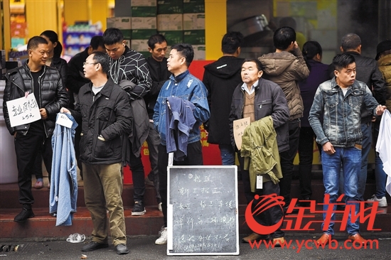 海珠大塘村道路两旁，老板一字排开，任由务工人员挑选