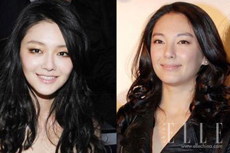 中分长卷发+同样是中分长卷发